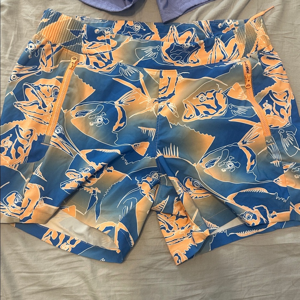 Blue and Orange Fish Print Shorts
